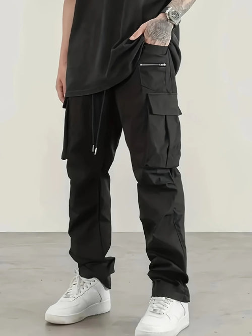 Cargo Pants Men High Street Fashion Multi Pockets Pant Elastic Waist Drawsting Casual Pants Autumn Spring Outdoor Loose Trousers