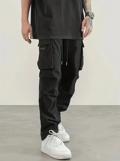 Cargo Pants Men High Street Fashion Multi Pockets Pant Elastic Waist Drawsting Casual Pants Autumn Spring Outdoor Loose Trousers