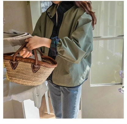 Women's Jacket New Fashion Double-sided Wear Joker Plaid Jacket Women's Spring and Autumn new Loose Jacket Short Trench Coat