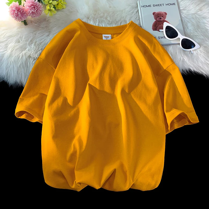 Oversized Summer Short Sleeve Men's T Shirt New Fashion Solid Loose O-Neck T Shirts Mens Cotton Hip Hop Streetwear Top Tees 5XL