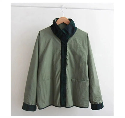 Women's Jacket New Fashion Double-sided Wear Joker Plaid Jacket Women's Spring and Autumn new Loose Jacket Short Trench Coat
