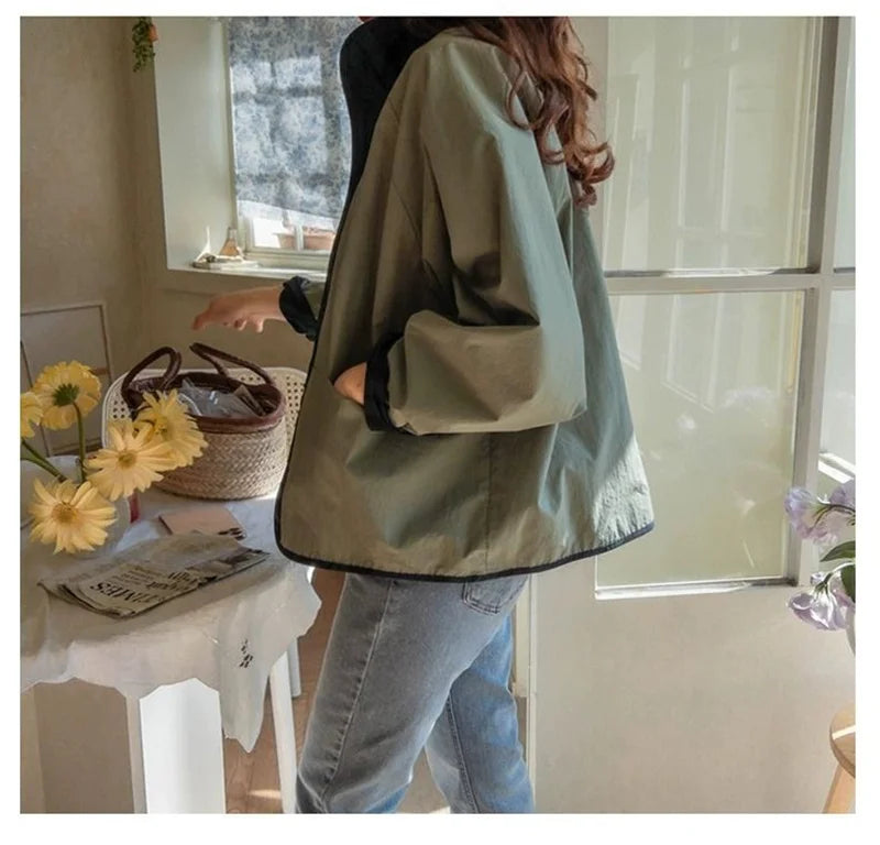 Women's Jacket New Fashion Double-sided Wear Joker Plaid Jacket Women's Spring and Autumn new Loose Jacket Short Trench Coat