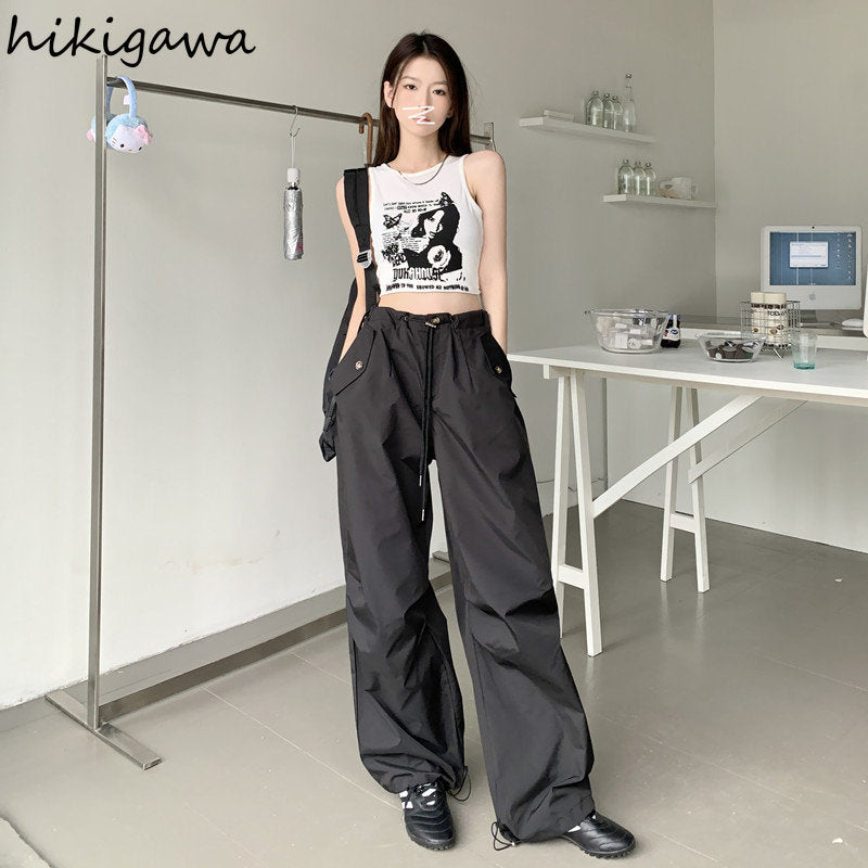 High Waist Wide Leg Streetwear Jogger Pants for Women