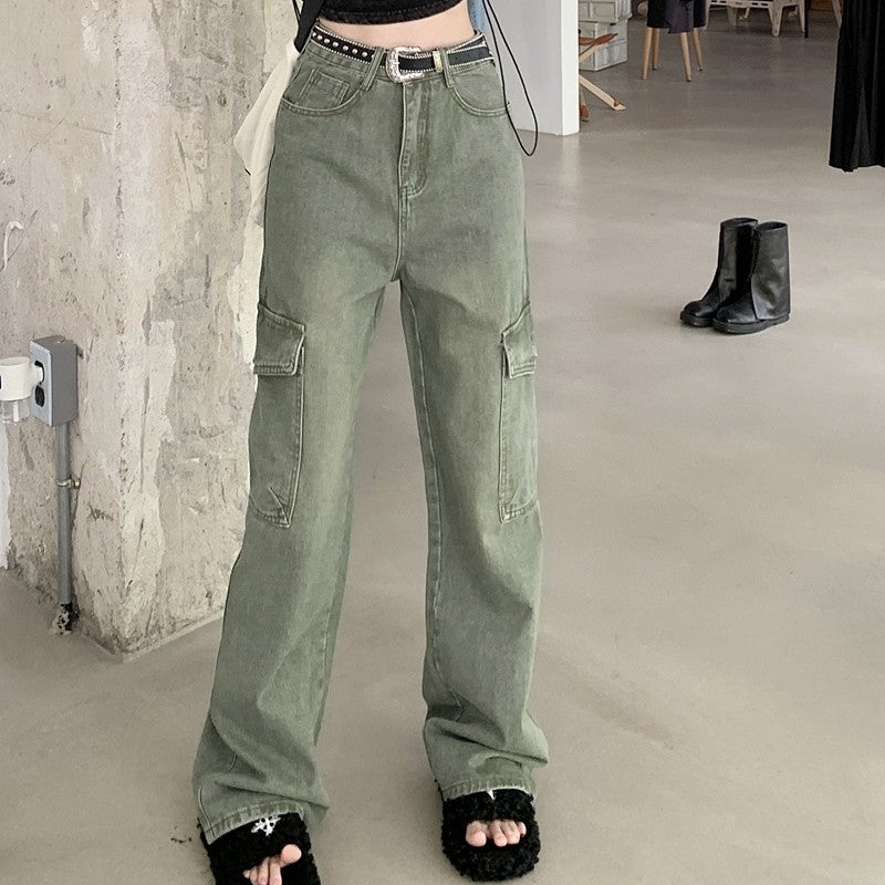 High Waist Straight-Leg Denim Wide Leg Pants for Women