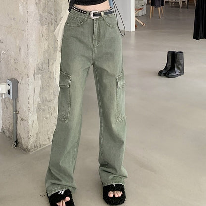 High Waist Straight-Leg Denim Wide Leg Pants for Women
