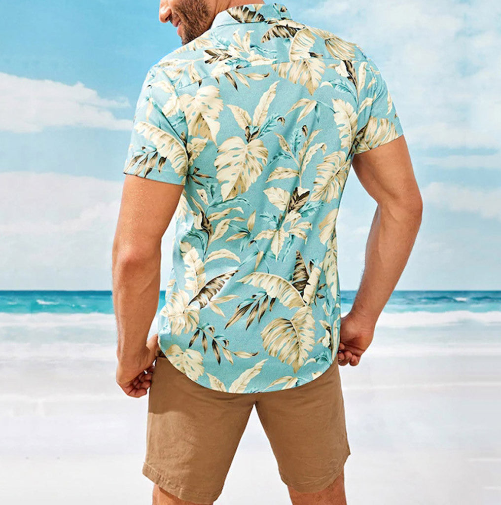 Men's 3D Beach Print Casual Short Sleeve Shirt