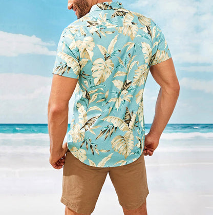 Men's 3D Beach Print Casual Short Sleeve Shirt