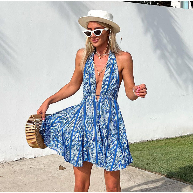 Summer Vacation Floral Backless Beach Dress for Women