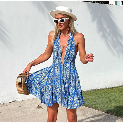 Summer Vacation Floral Backless Beach Dress for Women