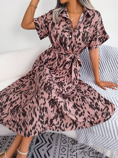 Spring/Summer Leopard Print Shirt Dress for Women