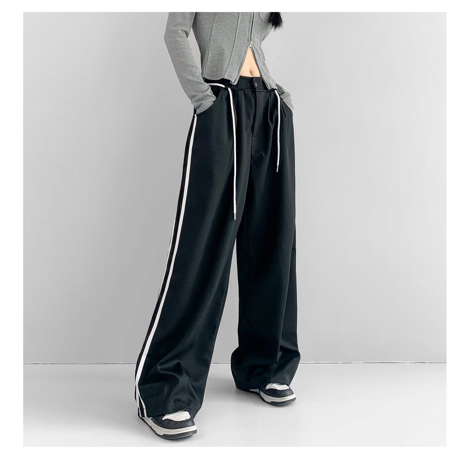 High Waist Loose Apricot Wide Leg Pants for Women