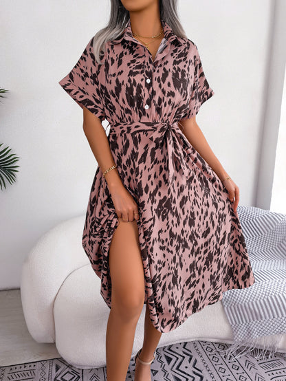 Spring/Summer Leopard Print Shirt Dress for Women