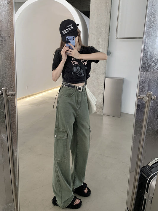High Waist Straight-Leg Denim Wide Leg Pants for Women