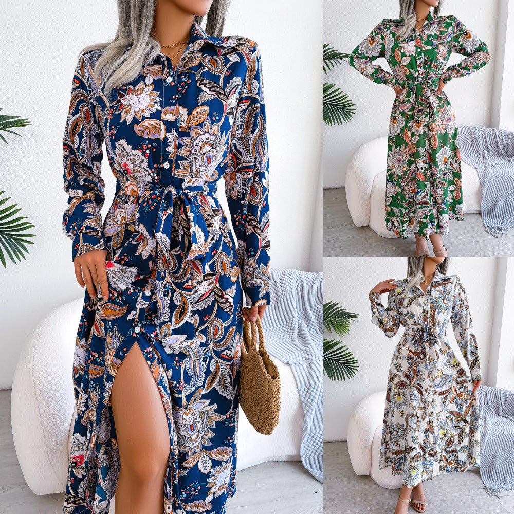 Spring/Summer Retro Floral Shirt Dress for Women