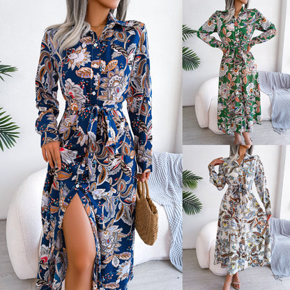 Spring/Summer Retro Floral Shirt Dress for Women