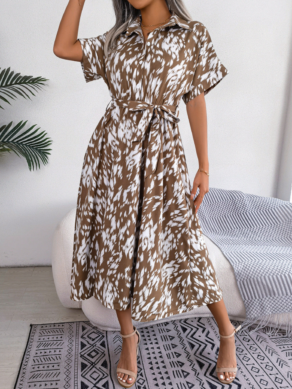 Spring/Summer Leopard Print Shirt Dress for Women