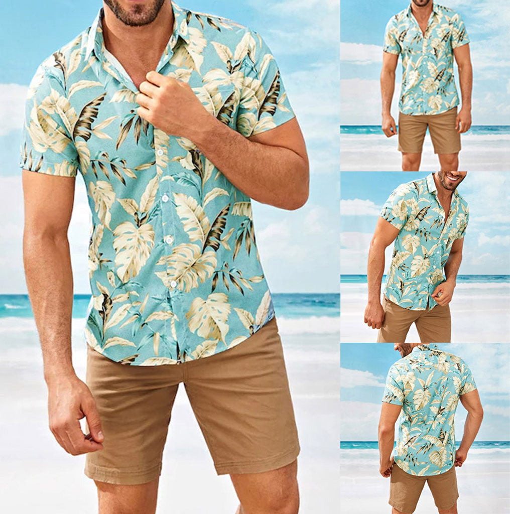 Men's 3D Beach Print Casual Short Sleeve Shirt